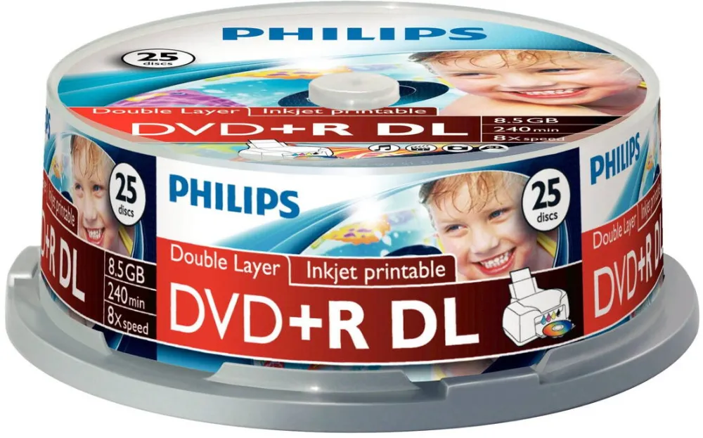Philips DVD+R, Philips, 8.5 GB, 25 bucati, 8x viteza de scriere