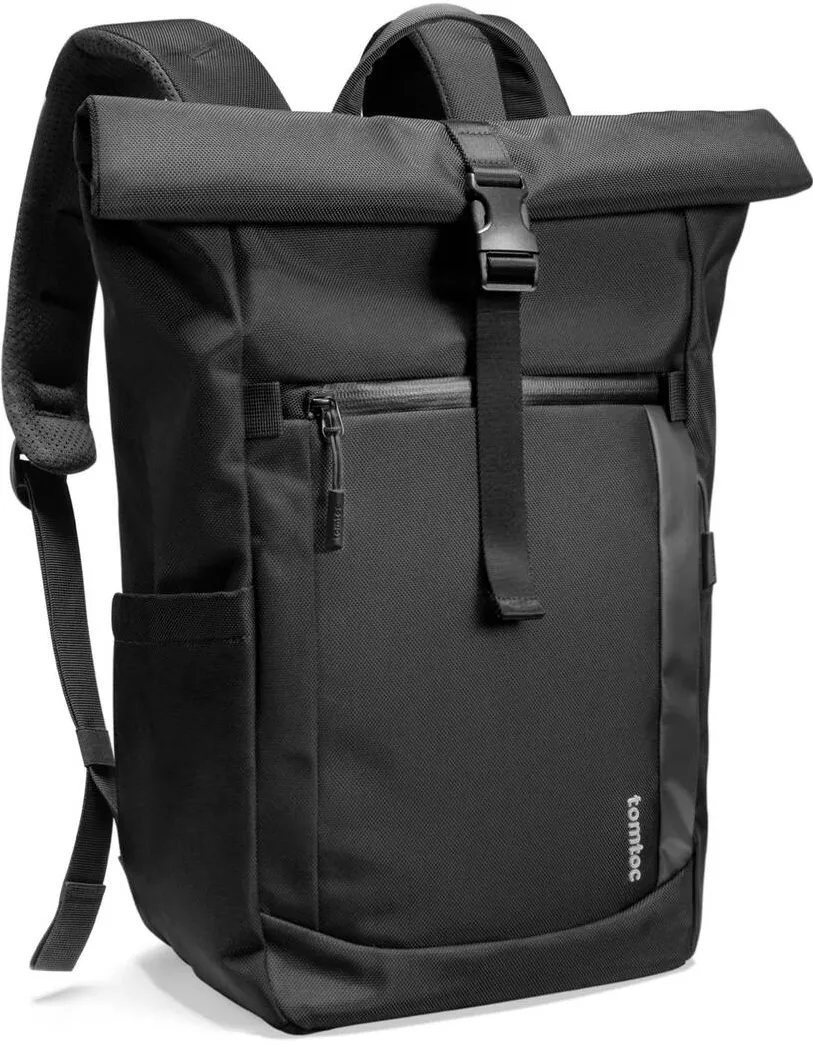 Tomtoc Rucsac barbati Tomtoc Navigator-T61 Rolltop L, Ghiozdan de zi cu zi, Urban, Dimensiuni 22.61x34x17.98 cm, Impermeabil, Capacitate 30L, Compatibil laptop, Multifunctional, Bretelele confortabile, Casual, Sport, Calatorii, negru