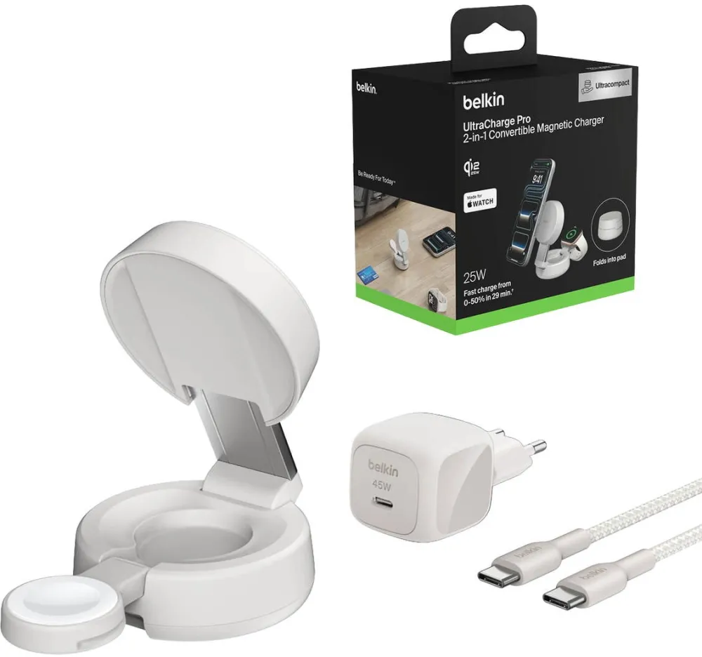 BELKIN Incarcator magnetic 2in1 Belkin UltraCharge Pro, 25W, piersica, 6,7x3,7x6cm