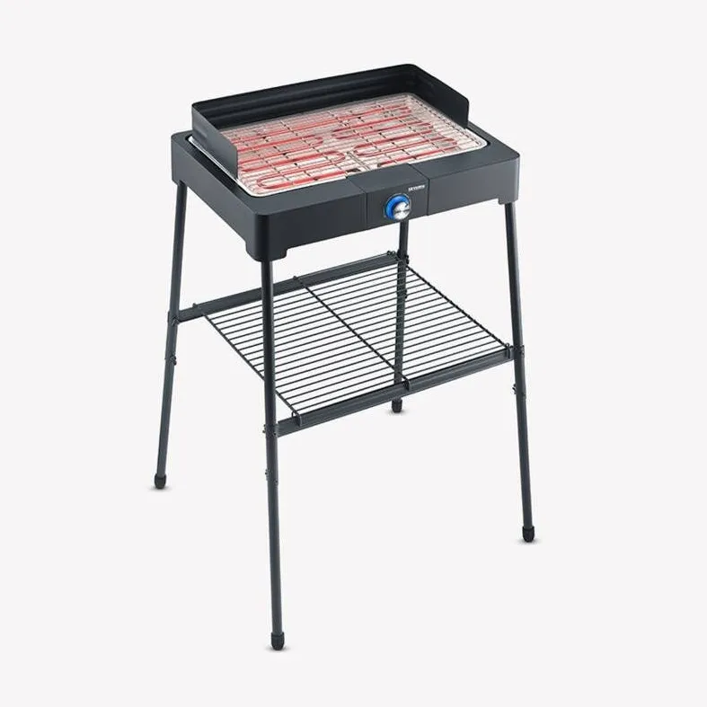 SEVERIN Gratar electric Severin, cu picioare, potrivit pentru interior/exterior, grilaj otel inoxidabil, 2200 W, temperatura reglabila, raft depozitare, incalzire rapida, curatare facila, usor de montat, picioare antiderapante, negru