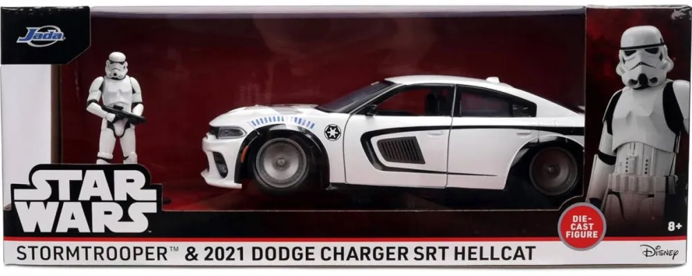 Masina Jada Set Jada Star Wars figurina Stormtrooper si masinuta metalica Dodge Charger SRT Hellcat 2021, 1:24, multicolor