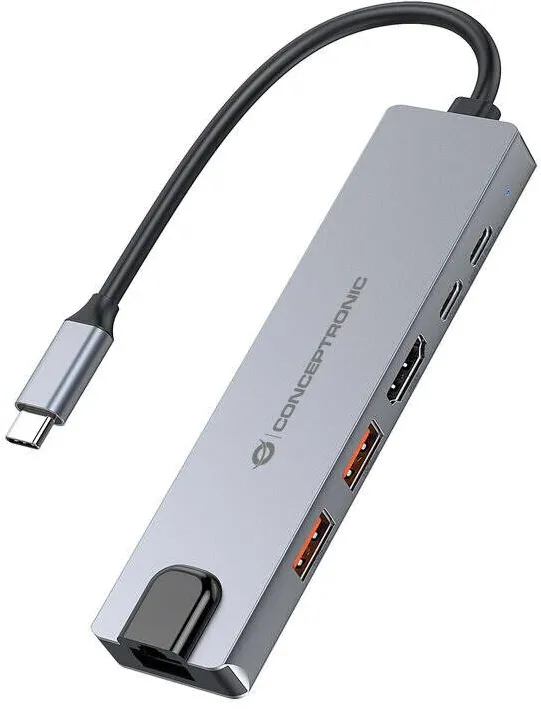 Hub USB CONCEPTRONIC Hub USB Conceptronic 6 in 1 USB 3.2 Gen 2, gri, 2x USB A, USB-C