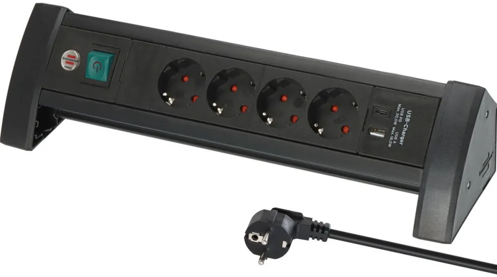 Brennenstuhl Brennenstuhl Premium Office Line 4-way power strip, 2x USB, for the desk, black, 1.8 meter cable, USB-A, USB-C, with safety switch