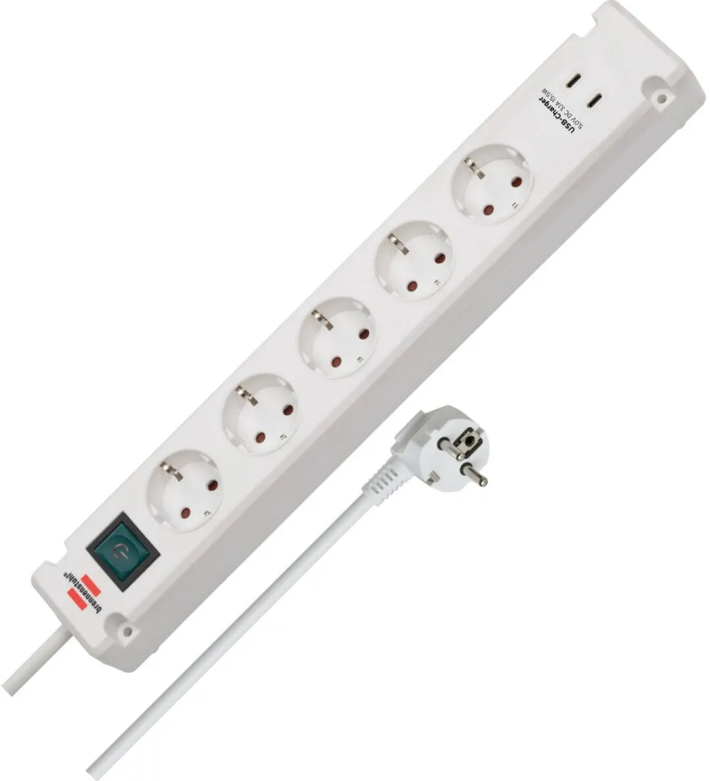 Brennenstuhl Brennenstuhl Bremounta 5-way power strip, 2x USB-C white, 3 meter cable, 2x USB, with safety switch