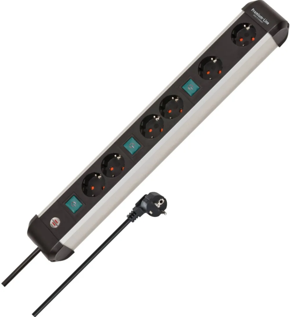 Brennenstuhl Brennenstuhl Premium-Alu-Line 6-way power strip, 3x 2-way switchable black/aluminium, 3 meter cable, with 3 safety switches