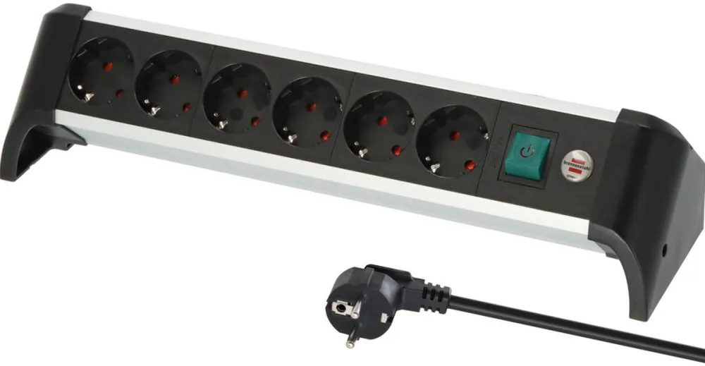 Brennenstuhl Brennenstuhl Alu-Office-Line 6-way power strip for the desk, black/aluminium, 3-meter cable, with safety switch