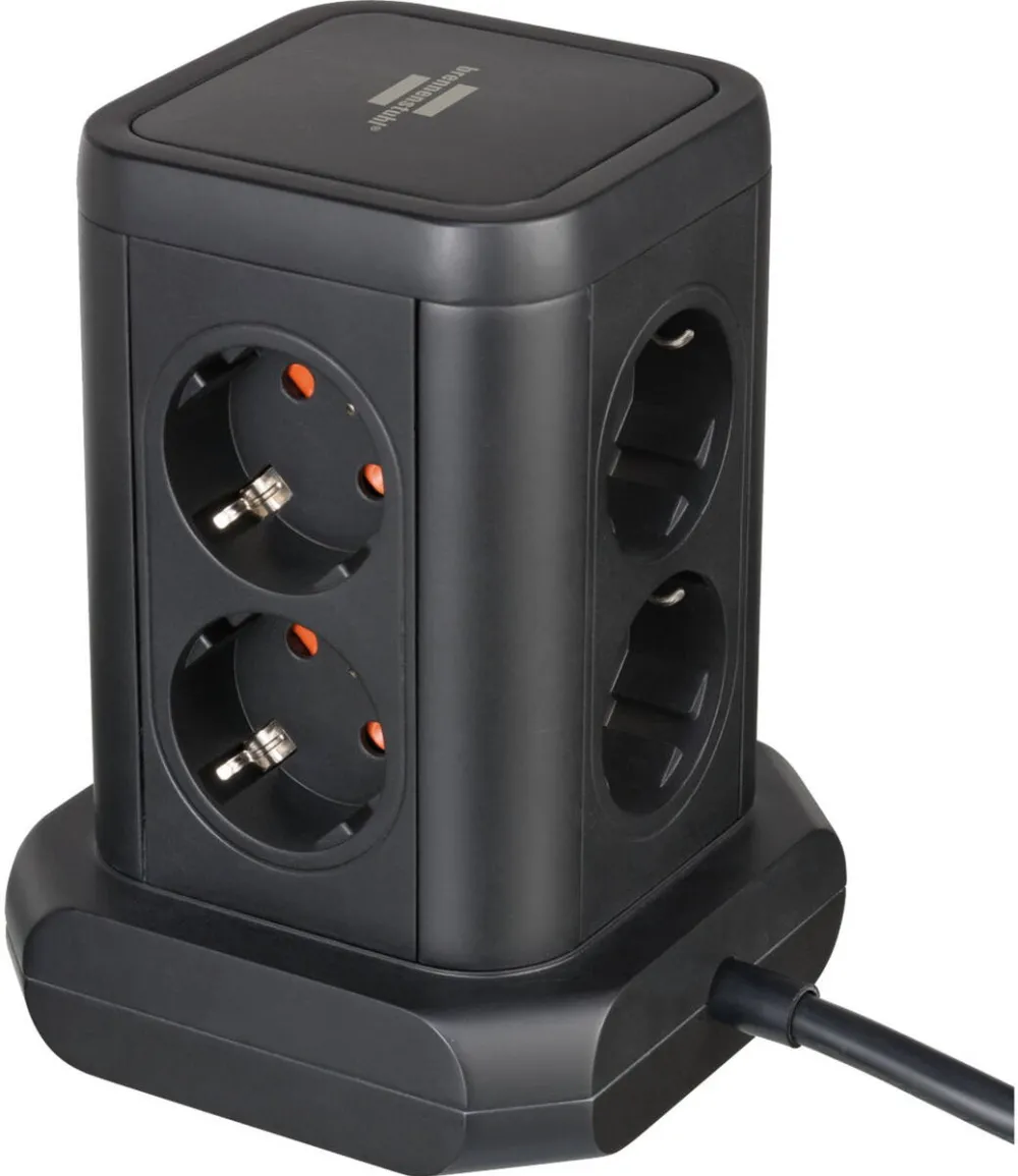 Brennenstuhl Brennenstuhl 8-way power strip tower, 2x USB-A, 1x USB-C, black power strip, 2 meter cable, with safety switch