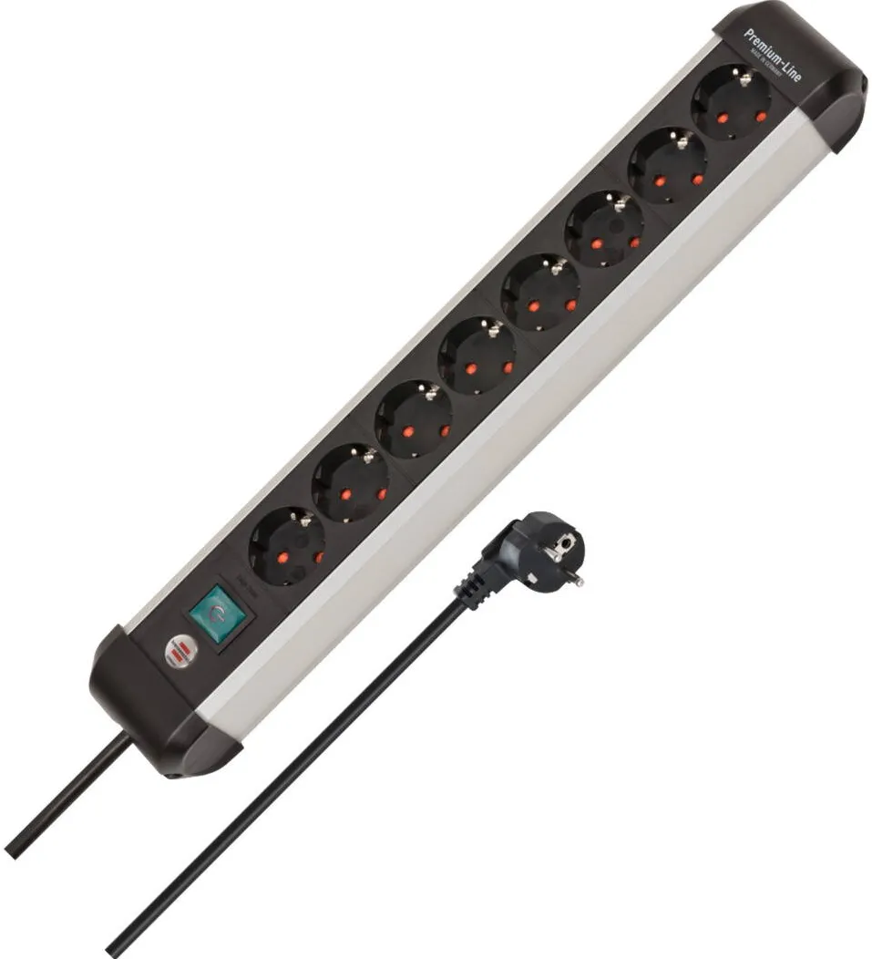 Brennenstuhl Brennenstuhl Premium-Alu-Line 8-way power strip, black/aluminium, 3 meter cable, with safety switch