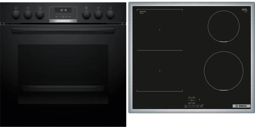 Set cuptor incorporabil si plita cu inductie BOSCH HND616LS63 negru/inox
