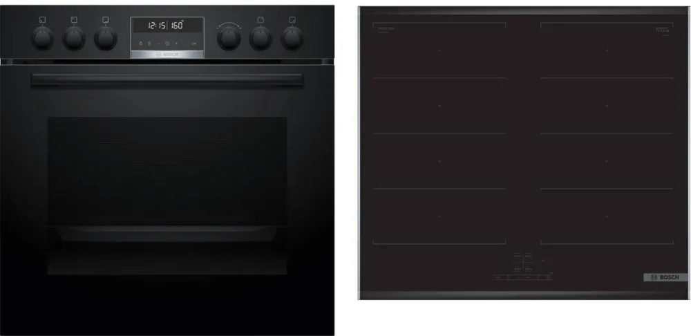 Set cuptor incorporabil si plita cu inductie BOSCH HND677LS62 negru/inox