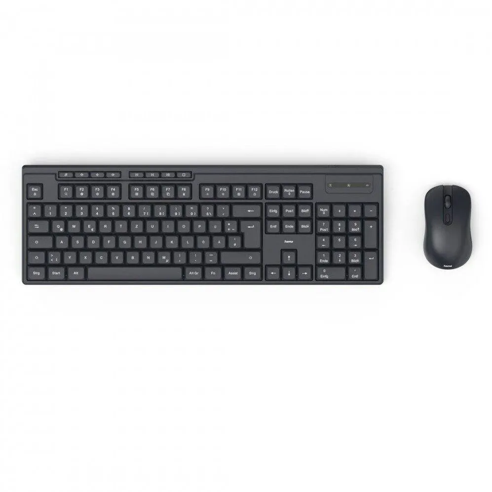 Tastatura HAMA Set tastatura si mouse Hama WKM-200, wireless, 2,4 GHz, 105 taste, negru, dimensiuni 43,8x14,5x2,6cm