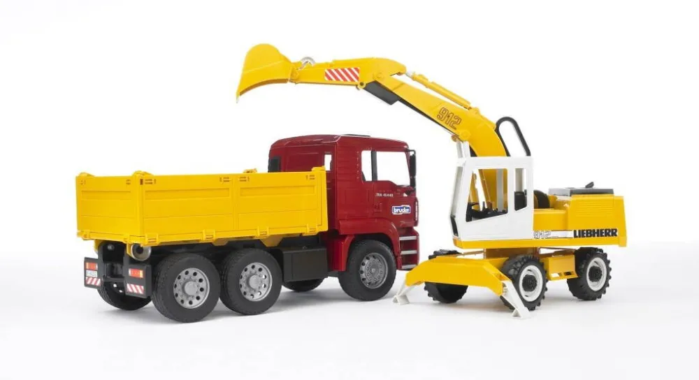 Masinuta BRUDER MAN TGA Truck wit h Liebherr excavator