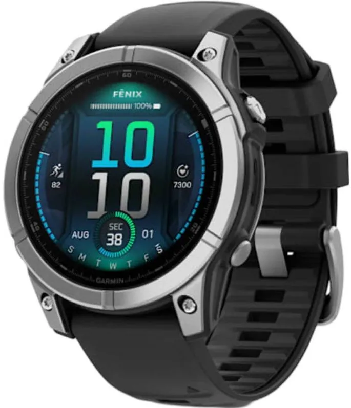 Smartwatch Garmin Fenix E, 47mm Stainless Steel, Black Silicone