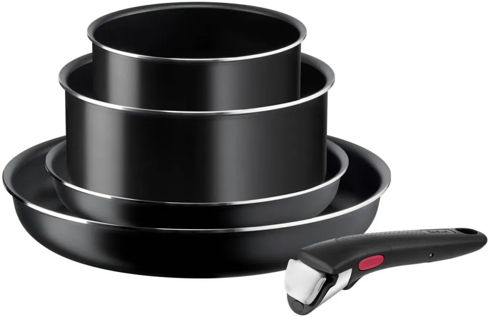 TEFAL Set 5 piese TEFAL Ingenio Easy Cook & Clean L1539543, maner detasabil, invelis antiaderent Titan, indicator termic Thermo Signal, negru