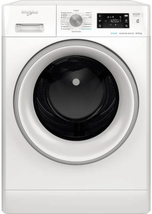 WHIRLPOOL Masina de spalat rufe cu uscator Whirlpool FFWDB864489SVEE, 8 kg spalare, 6 kg uscare, 1400 rpm, FreshCare+, 6th Sense, Motor Inverter, Steam Refresh , Clasa A, Alb