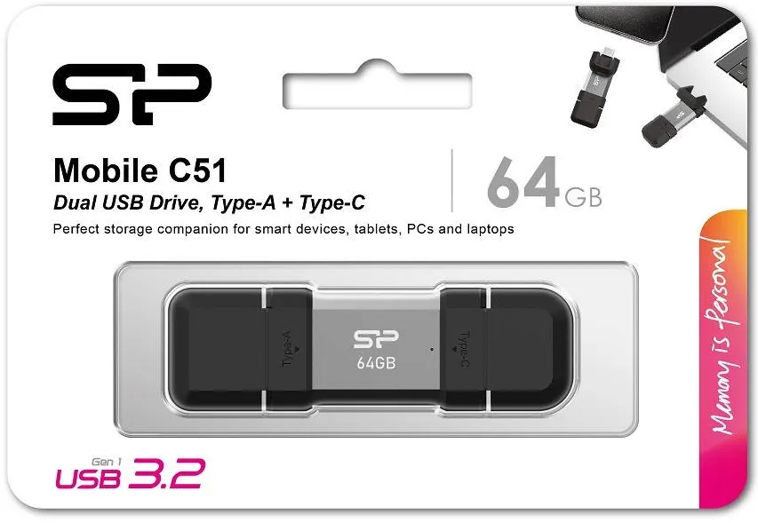 Memorie USB SILICON-POWER Pendrive C51 64GB USB-A USB-C 120 MB/s Silver