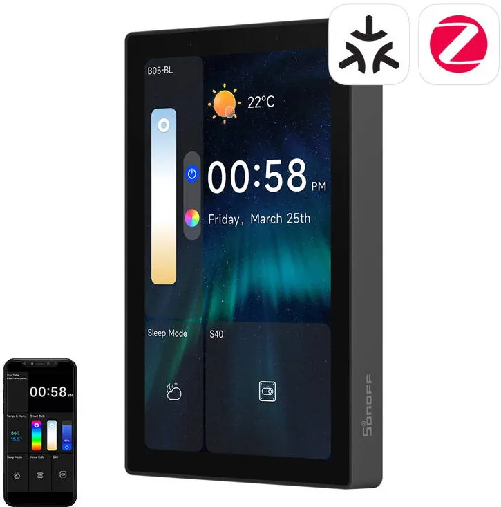Sonoff NSPanel Pro 120 Panou de control inteligent Matter WiFi/Bluetooth/ZigBee (negru)