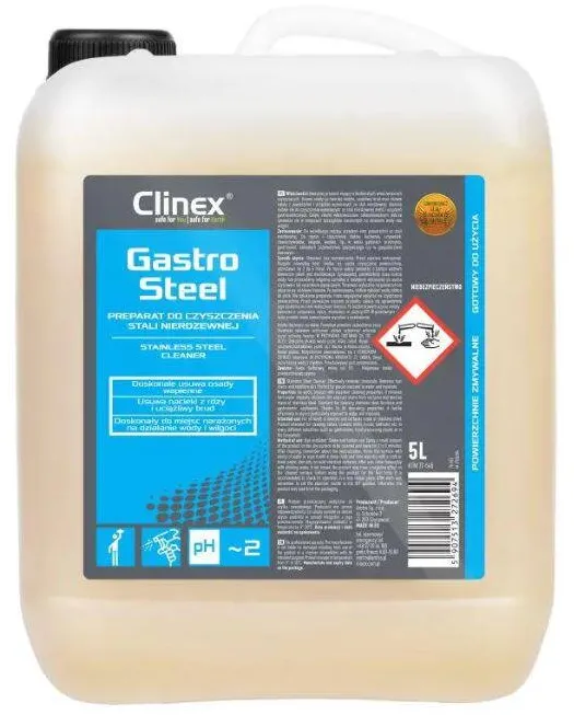 Clinex Steel, 5litri, detergent de curatare acid pentru suprafete si echipamente din otel inoxidabil
