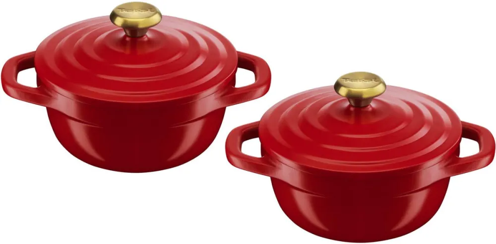 TEFAL Set 2 oale mini cu capac Tefal Air, inductie, aluminiu turnat, invelis ceramic, compatibile cu cuptorul pana la 250°C, 11 cm, 0.45 L, rosu