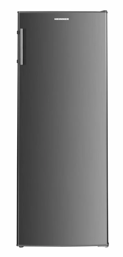HEINNER Frigider cu o usa HF-HM242XE++, 242 L, clasa E, control mecanic cu termostat ajustabil, lumina LED, usa reversibila, 4 rafturi din sticla, Aspect Inox