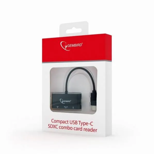 Card Reader Gembird compact USB Type-C SDXC combo, OTG, black