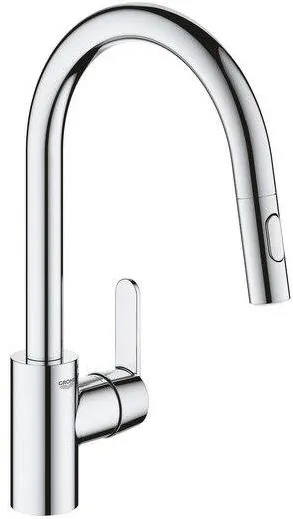 Grohe Baterie bucatarie Grohe Get 31484001, monocomada, cartus ceramic, dus extractibil, Crom