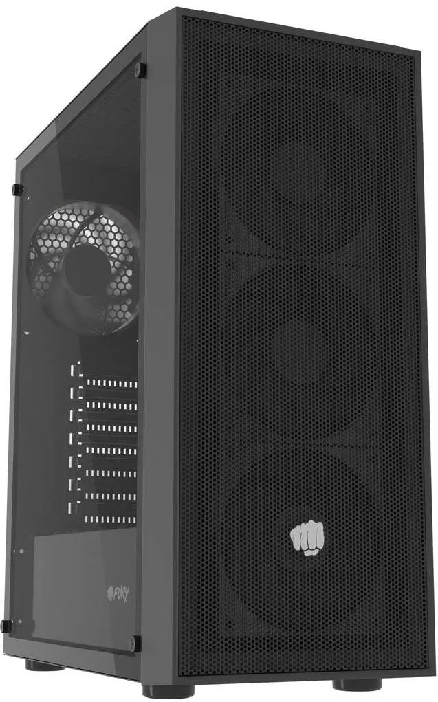 Carcasa PC Fury Shobo SH8F, Midi Tower, cu panou lateral din sticla, panou frontal tip mesh, Negru