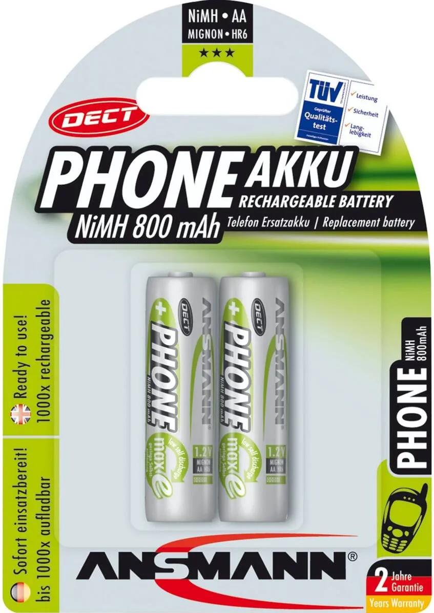 Ansmann Acumulator/Incarcator 1x2 maxE NiMH rech.bat. Mignon AA 800 mAh DECT PHONE
