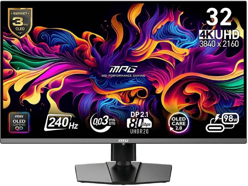 Monitor MSI MPG 322URXDE QD-OLED - 31.5 - black, UltraHD/4K, G-Sync comp., USB-C, DisplayPort 2.1a (UHBR20, 240Hz panel