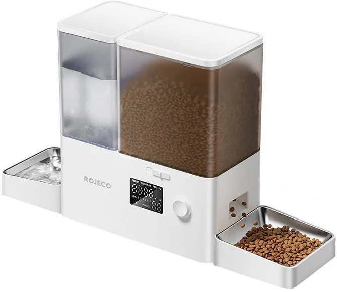 Rojeco 2 in 1 Fantana de apa pentru animale de companie 3,5L si alimentator 5L Button Verson (alb)