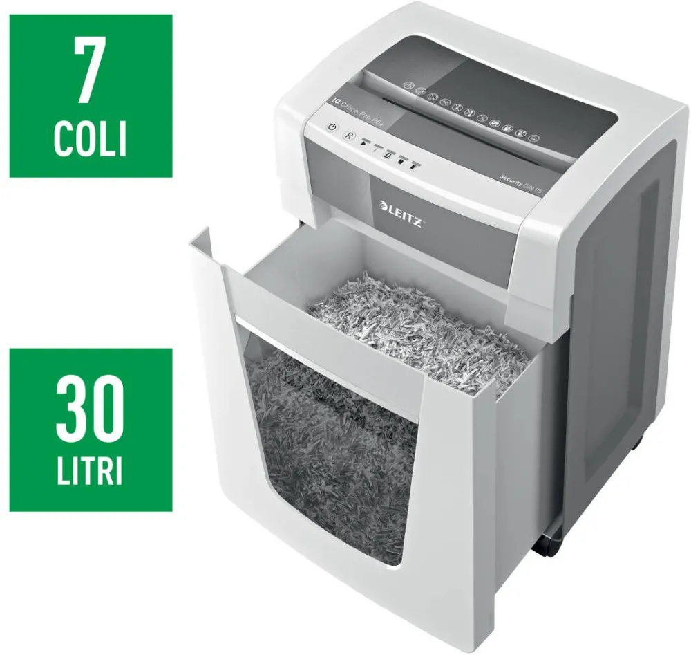 Leitz Distrugator documente manual LEITZ IQ Office Pro, P5+, micro-cut (particule), 7coli, cos 30l, alb