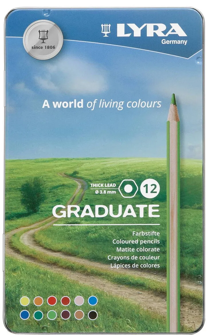 LYRA Creioane colorate LYRA Graduate Graphite, 12 culori/cutie metalica