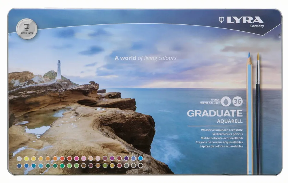 LYRA Creioane colorate LYRA Graduate Aquarell, 36 culori+pensula/cutie metalica