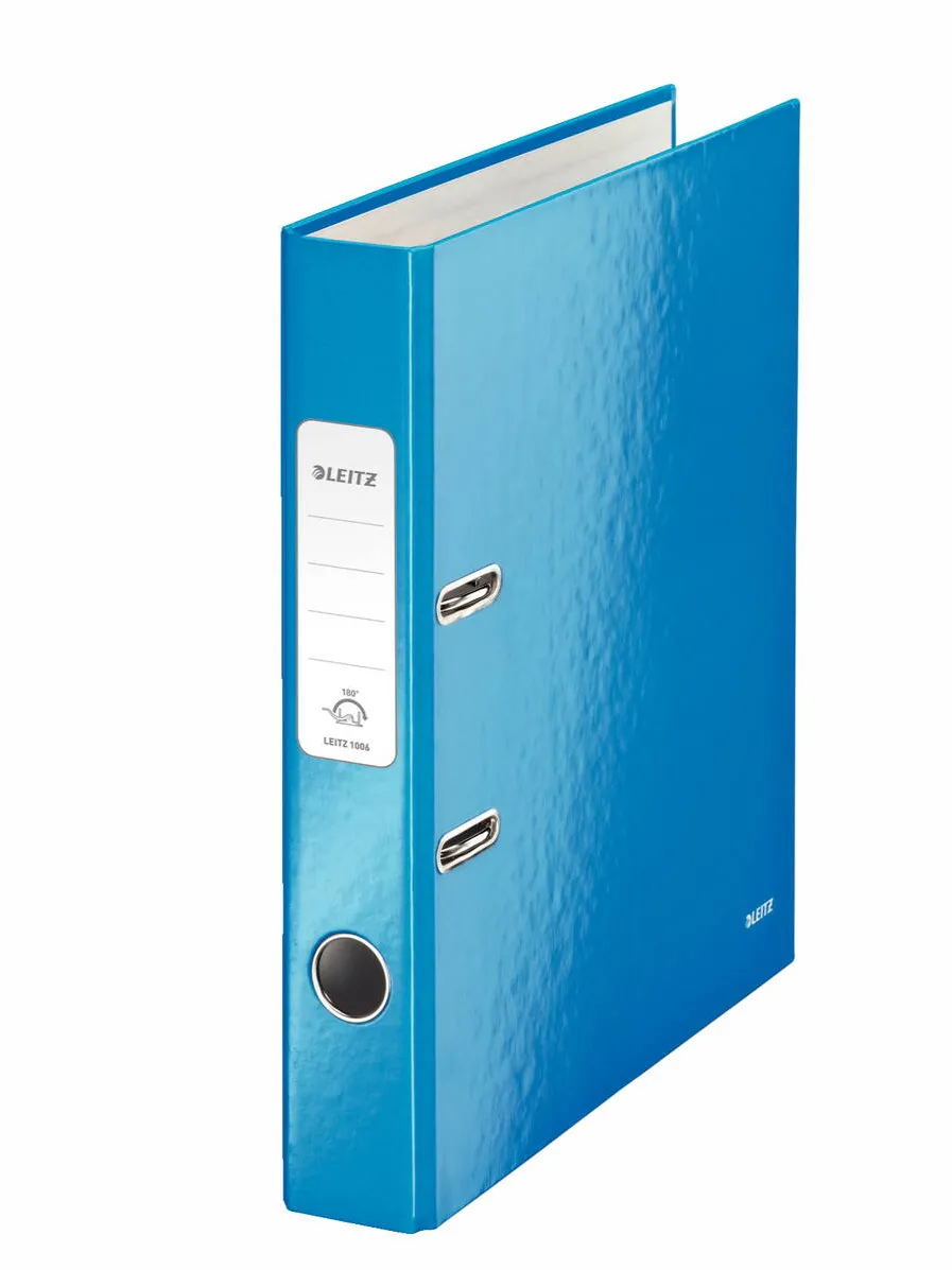 Leitz Biblioraft LEITZ 180 WOW, carton laminat, partial reciclat, FSC, A4, 52 mm, albastru