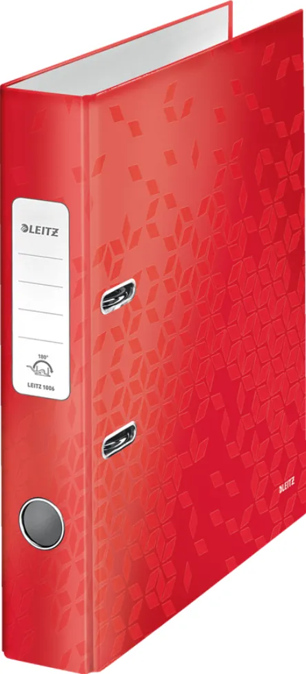 Leitz Biblioraft LEITZ 180 WOW, carton laminat, partial reciclat, FSC, A4, 52 mm, rosu