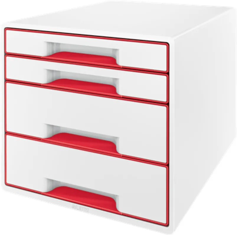 Leitz Cabinet cu sertare LEITZ WOW, 4 sertare, PS, reciclabil, A4, cu tavita organizare, alb-rosu