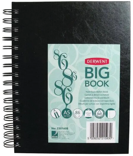 DERWENT Caiet pentru schite si desen DERWENT Professional, A5, cu spira, 86 coli, 110gsm, hartie alba