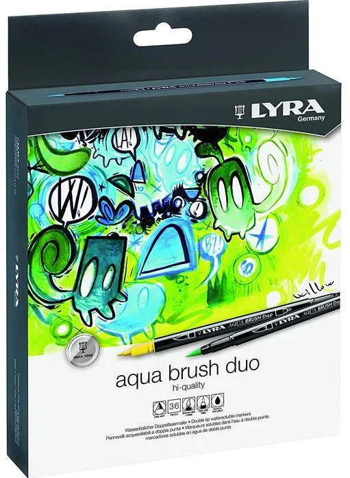 LYRA Markere LYRA Aqua Brush Duo, 2 capete (brush + 1mm), 36 culori/cutie