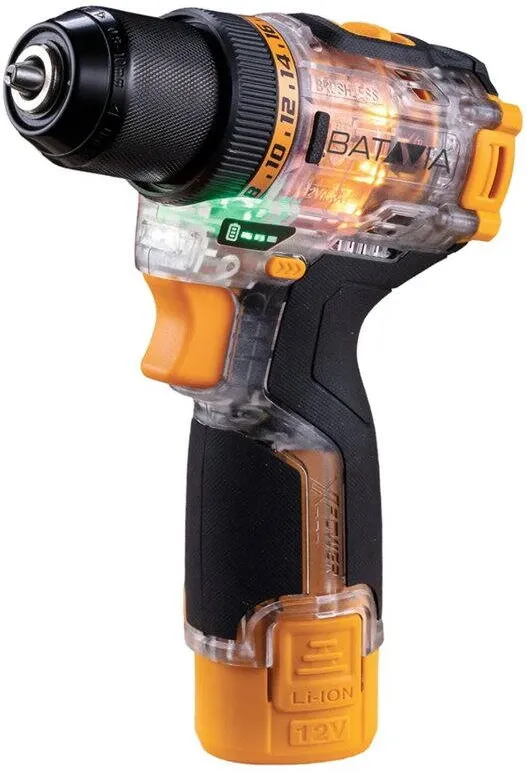 Batavia B.V. Batavia 12V brushless transparent cordless drill (1 x battery 2Ah / 1 x charger 1.5A) in storage case