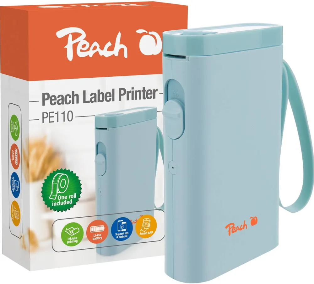 Imprimanta termica Peach PE110, label printer blue, direct thermal printing