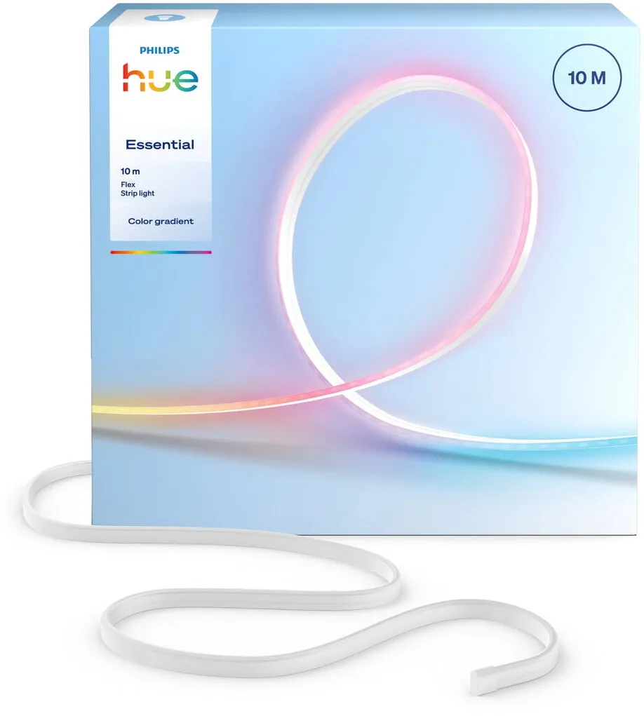 Philips Hue Banda LED smart Flex Hue Essential de 10 metri, RGBIC, culori vibrante si ambianta, iluminare flexibila pentru interior, instalare usoara, control prin aplicatie si comanda vocala, compatibila cu Alexa, Google Assistant si Apple Home