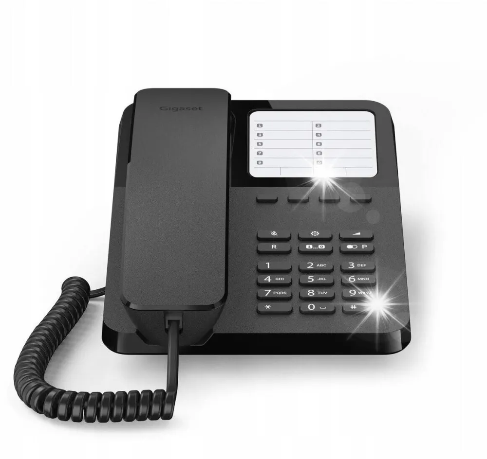 Telefon Fix Gigaset Telefon cu fir Gigaset Desk 400, negru, 4 butoane de apelare rapida, montare pe perete