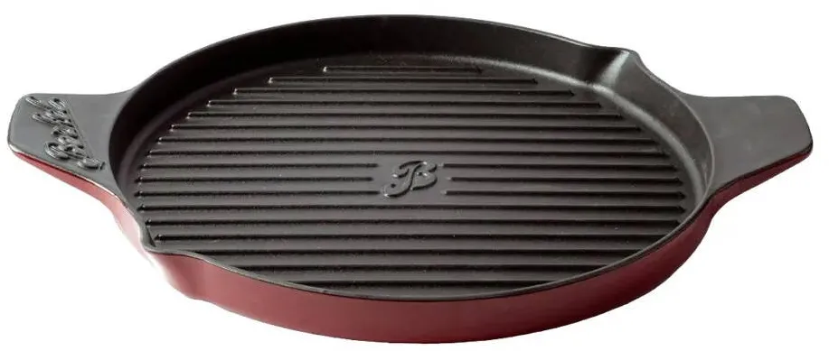 Berkel Tigaie grill din fonta Berkel, Ø 32 cm, compatibilitate surse de caldura gaz/inductie, potrivita si pentru cuptor, creste orizontale, baza conica emailata, distributie uniforma a caldurii, strat antiaderent, margini practice pentru scurgere