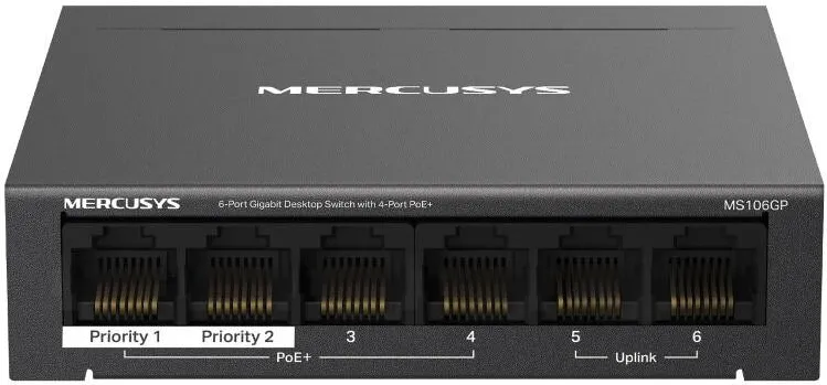 Bridge/Range Extender MERCUSYS PoE Desktop, MS106GP, 6 porturi Gigabit, din care 4 porturi PoE 65W buget PoE