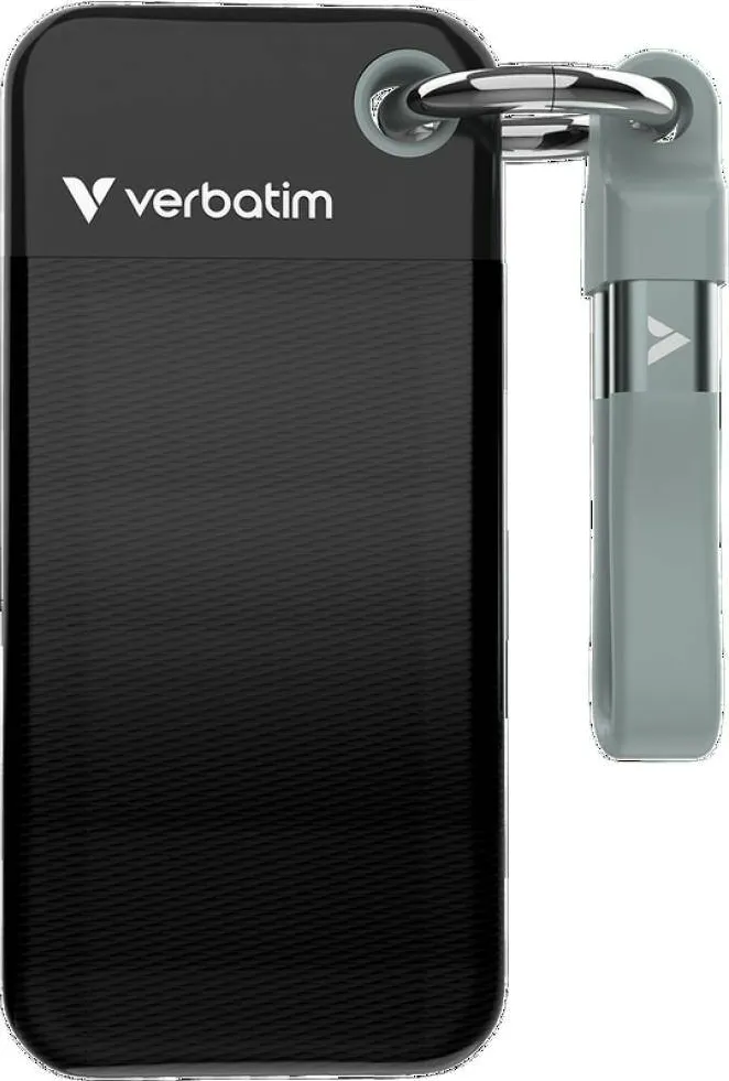 SSD Extern VERBATIM Pocket, USB-C 3.2, cu breloc, gri, 512GB