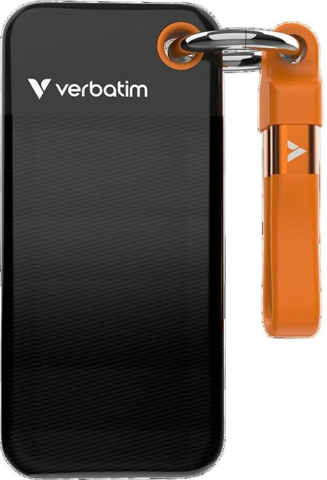 SSD Extern VERBATIM Pocket, 512GB, 1000MB/s scriere, 1000MB/s citire, USB-C 3.2 Gen 2, Negru / Portocaliu