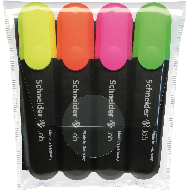 Schneider Textmarker Schneider Job, varf lat, 4 culori/set - (G, O, V, R)
