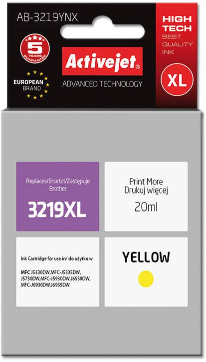 Cartus Imprimanta ACTIVEJET Compatibil AB-3219YNX for Brother printer; Brother LC3219YXL replacement; Supreme; 20 ml; yellow