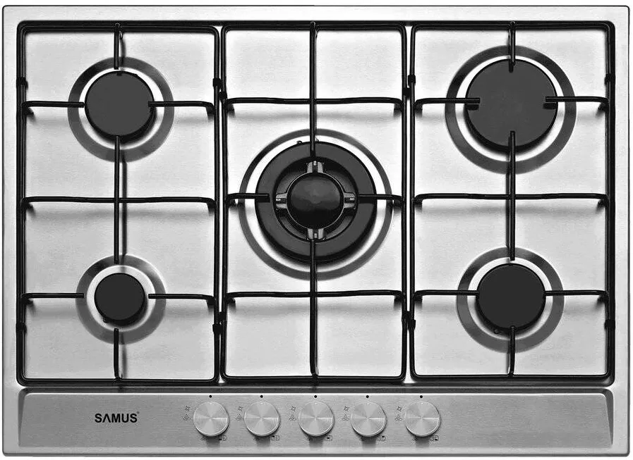 Plita Samus PSG-75SX 5 Arzatoare pe gaz Arzator Wok Panou Control Frontal Inox