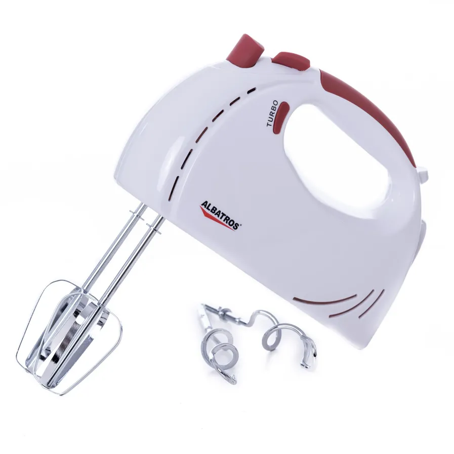 Albatros Mixer de mana MXA200 Putere 200W 5 Viteze Functie Turbo Maner Ergonomic Alb/Rosu